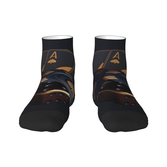 Rateoe Casino Cards Poker Pattern Quarter Crew Socks,Toe Seamed Ankle Socks,Cotton Cushioned Breathable Athletic Crew Sports Socks