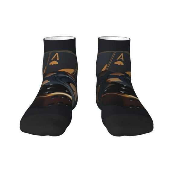 Rateoe Casino Cards Poker Pattern Quarter Crew Socks,Toe Seamed Ankle Socks,Cotton Cushioned Breathable Athletic Crew Sports Socks