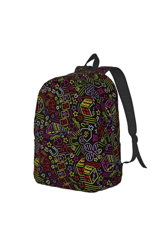 Casino Icons Pattern Durable Canvas Backpack for Men & Women – Stylish & Lightweight – Adjustable Straps, Multiple Pockets – Fits 15-17 Inch LaptopsSmall