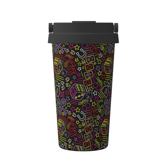 Rateoe Casino Icons Pattern Travel Coffee Mug Tumbler with Flip Lid | Reusable Insulated Stainless Steel Cold Brew Iced Coffee Cup Thermos