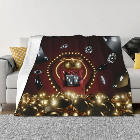 Rateoe Casino King And Playing Cards Pattern Flannel Throw Blanket, Ultra-soft Blanket for Bed, Couch, Car, Hypoallergenic Anti-pilling blanket-