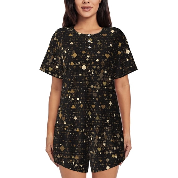 Rateoe Casino Pattern Women's Short-Sleeved Pajama Set - 2 Piece Soft and Lightweight Sleepwear Set-Large