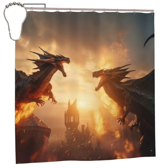 Rateoe Castle Cool Fire Dragon Shower Curtain - Fancy Bathroom Shower Curtain Sets - Waterproof Shower Curtain with Hooks with 12 Plastic Hooks 72x72 Inches