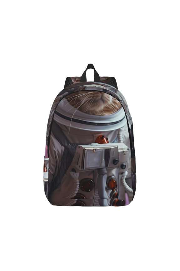 Cat Astronaut In Space Pattern Canvas College Laptop Backpack,Travel Daypack,Durable Rucksack Travel Notebook Bag School Backpack Book Bag for Men Women-Small