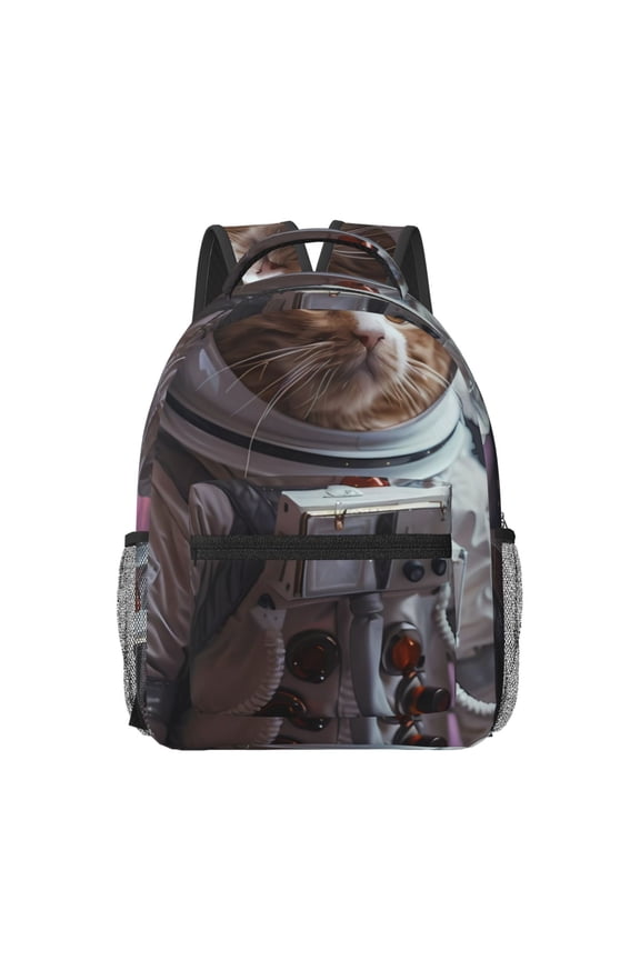 Cat Astronaut In Space Pattern Durable Student Backpack Laptop Bag- Ergonomic Design, Waterproof Twill Fabric - Ideal for School, Travel, and Outdoor Activities-One Size