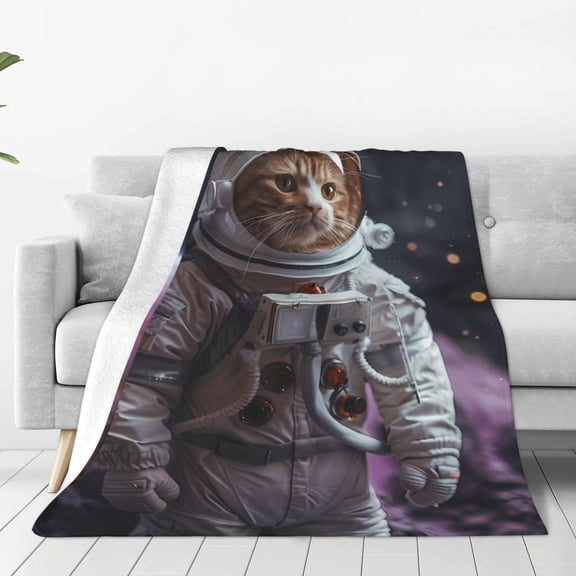 Rateoe Cat Astronaut In Space Print Fuzzy Fleece Throw Blanket Extra Large,Super Soft,Fluffy and Warm Blankets for Couch,Bed,All Season Use (60"x50")
