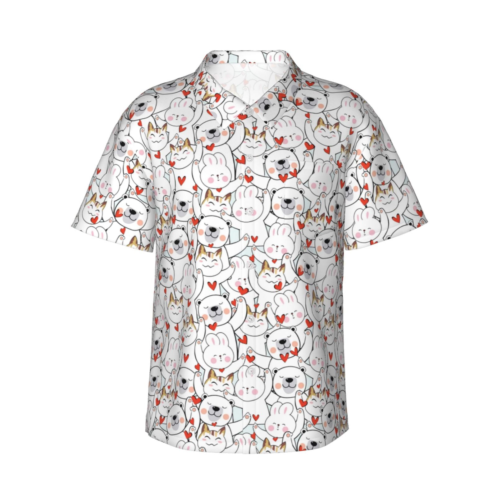 Rateoe Cat Bear Rabbit Pattern Men’s Hawaiian Shirt – Short Sleeve ...