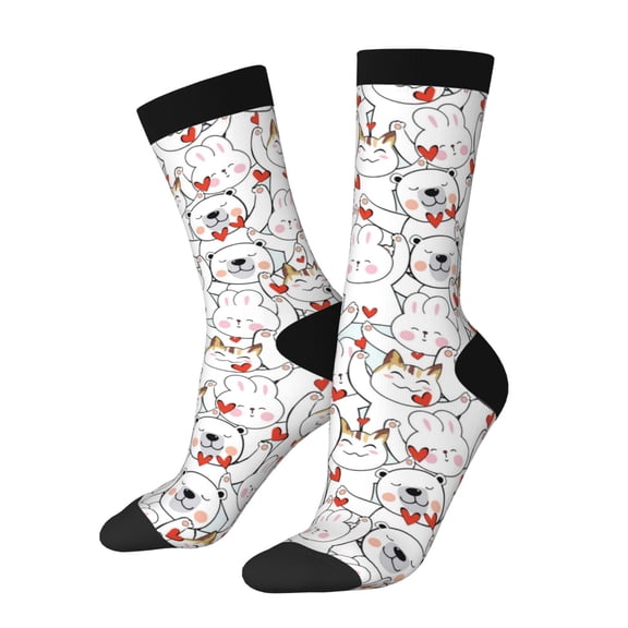 Rateoe Cat Bear Rabbit for Women Casual Calf Socks - Cute Crew Socks - Thin Soft Above Ankle Socks Size 5-11