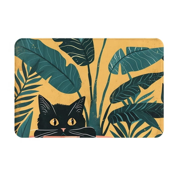 Rateoe Cat Hiding In Potted Plants Pattern Flannel Door Mat Indoor Outdoor Entrance, Waterproof All-Weather Doormat,Fade Resistant, Low Profile Entryway Mat 16x24in