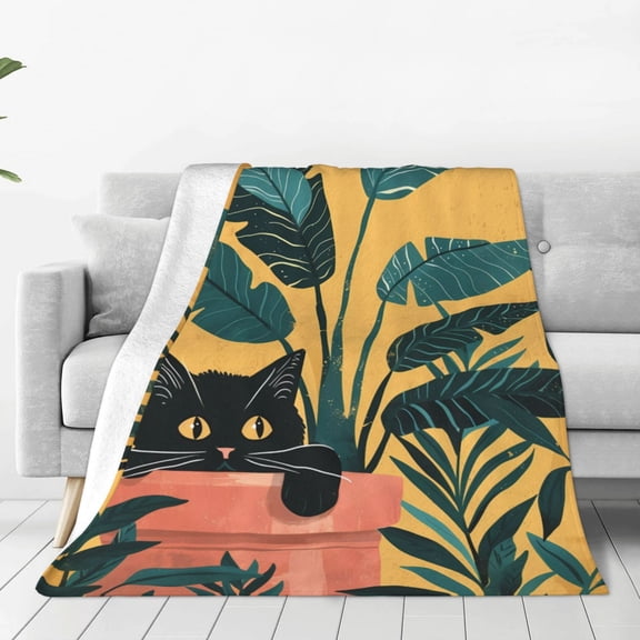 Rateoe Cat Hiding In Potted Plants Print Fuzzy Fleece Throw Blanket Extra Large,Super Soft,Fluffy and Warm Blankets for Couch,Bed,All Season Use (50"x40")