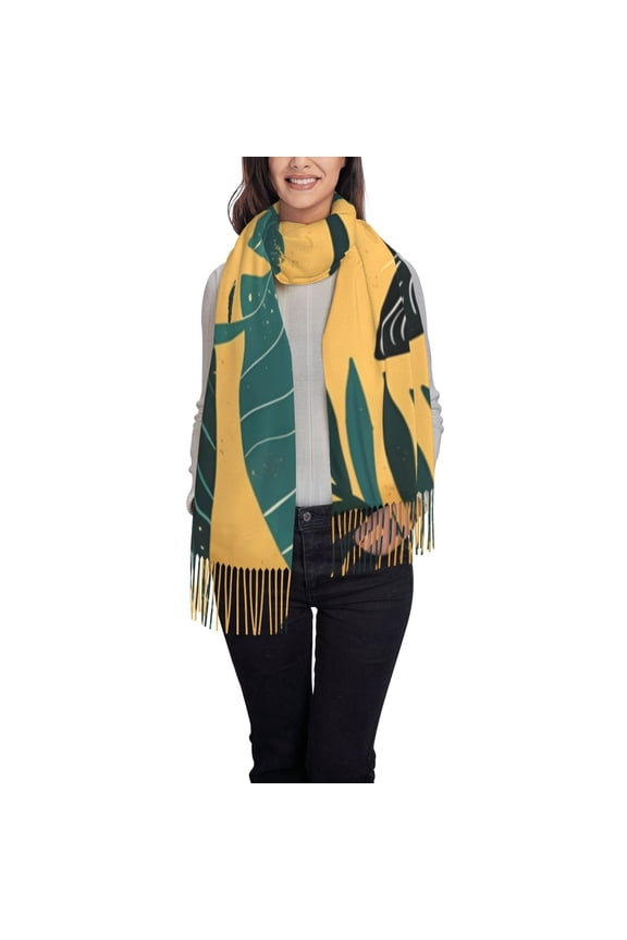 Cat Hiding In Potted Plants Women's Traditional Scarf Wrap Tassel Shawl Fringes Neck Head Shawl Retro Scarf