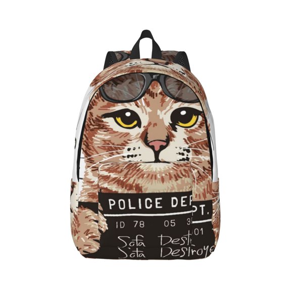 Rateoe Cat Holding Mugshot Sign Pattern Canvas College Laptop Backpack,Travel Daypack,Durable Rucksack Travel Notebook Bag School Backpack Book Bag for Men Women-Small