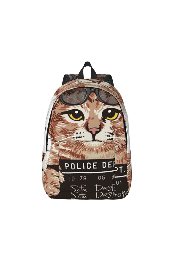 Cat Holding Mugshot Sign Pattern Canvas College Laptop Backpack,Travel Daypack,Durable Rucksack Travel Notebook Bag School Backpack Book Bag for Men Women-Medium