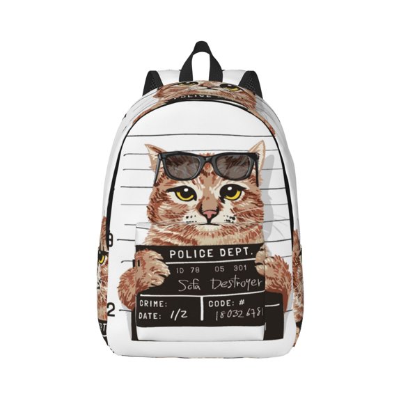 Rateoe Cat Holding Mugshot Sign Pattern Canvas College Laptop Backpack,Travel Daypack,Durable Rucksack Travel Notebook Bag School Backpack Book Bag for Men Women-Small
