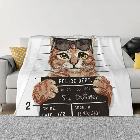 Rateoe Cat Holding Mugshot Sign Pattern Flannel Throw Blanket, Ultra-soft Blanket for Bed, Couch, Car, Hypoallergenic Anti-pilling blanket-40"x30"(Horizontal)
