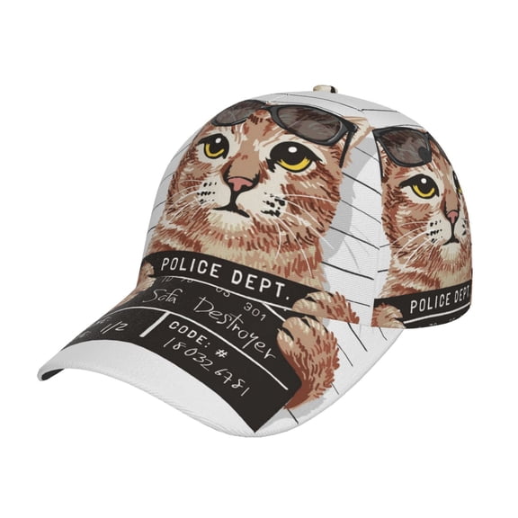 Rateoe Cat Holding Mugshot Sign Pattern Men’s Baseball Cap – Adjustable Curved Brim Hat, Soft Cotton Sports Cap for Outdoor, Casual, and Everyday Wear, Comfortable & Breathable