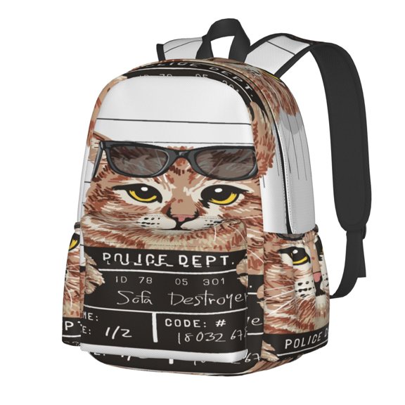 Rateoe Cat Holding Mugshot Sign Pattern Student Backpack,Backpack for School,Lightweight Bag,Travel Backpack,Outdoor Backpack,Large Capacity Backpack
