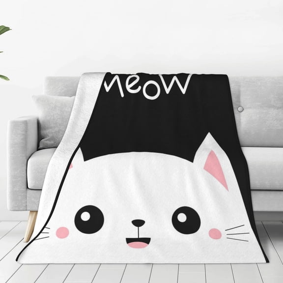 Rateoe Cat Meow Print Fuzzy Fleece Throw Blanket Extra Large,Super Soft,Fluffy and Warm Blankets for Couch,Bed,All Season Use (50"x40")