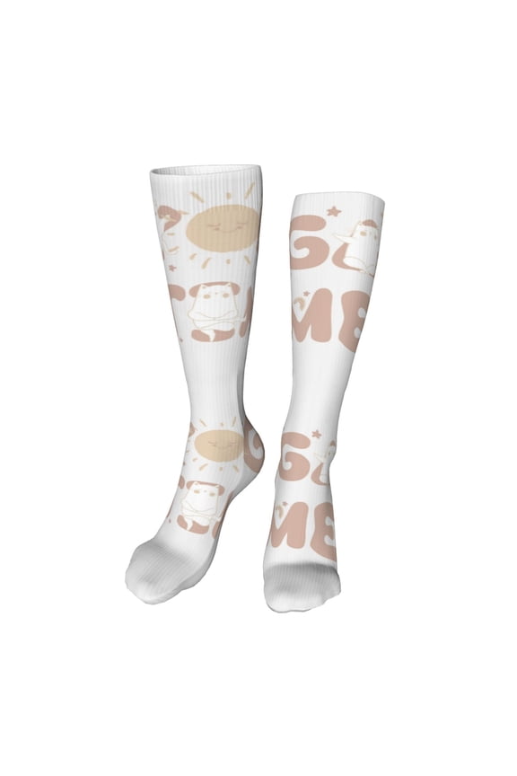 Cat Yoga Time print Women's Men's Novelty 20in Crew Socks Cotton Socks Knee High Socks for Walking,Running,Nurses,Pregnancy-One Size