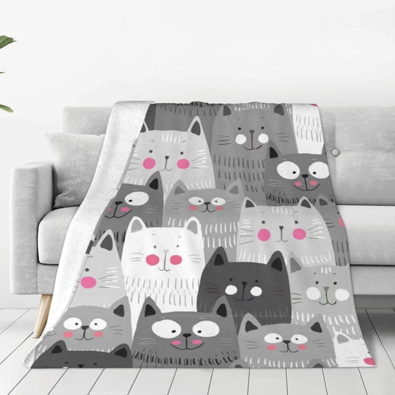 Rateoe Cats Group Print Fuzzy Fleece Throw Blanket Extra Large,Super Soft,Fluffy and Warm Blankets for Couch,Bed,All Season Use (50"x40")