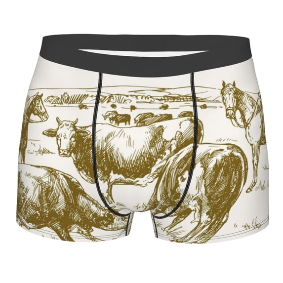Rateoe Cattle Drive By Two Cowboys 1 Mens Boxer Briefs Poly Spandex Performance Boxer Briefs Underwear Hem Boxer Briefs - Small