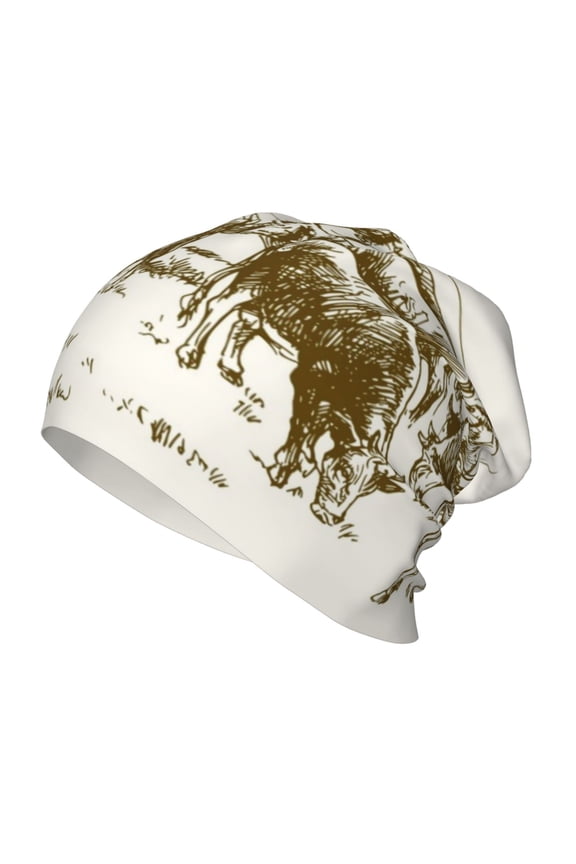 Cattle Drive By Two Cowboys Kids Beanie Warm Knit Beanie Hats Boys Girls Winter Hat Soft Slouchy Hats for Kids