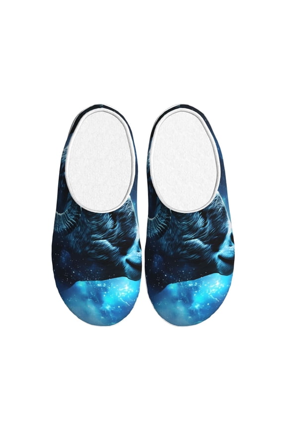 Celestial Ram Night Sky Print Women's Men's Cotton Knit Slippers Lightweight Memory Foam Indoor House Shoes with Anti-Skid Sole-39/40