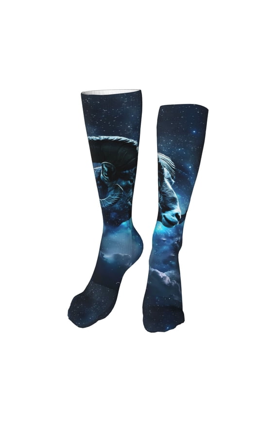 Celestial Ram Night Sky print Women's Men's Novelty 20in Crew Socks Cotton Socks Knee High Socks for Walking,Running,Nurses,Pregnancy-One Size