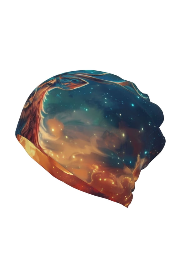 Celestial Stag Cosmic Glow Cotton Slouchy Beanie Hat for Men/Women,Lightweight Oversize Large Thin Skull Cap Night Sleeping Cap