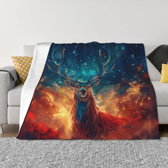Rateoe Celestial Stag Cosmic Glow Pattern Flannel Throw Blanket, Ultra-soft Blanket for Bed, Couch, Car, Hypoallergenic Anti-pilling blanket-40"x30"(Horizontal)