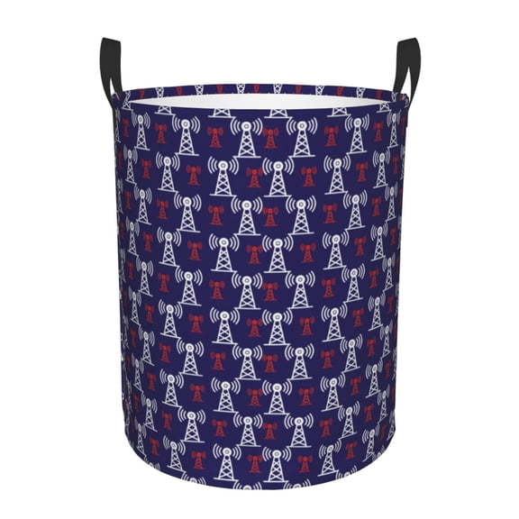 Rateoe Cell Tower Pattern Round Laundry Hamper Basket, Tall Hamper Basket for Blanket Storage, Nursery Clothes Hamper for Laundry in Bedroom and College Dorm-Small