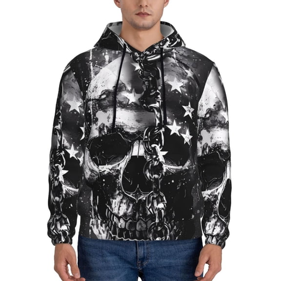 Rateoe Chained Skull Artwork Pattern Mens Hoodie, Pullover Hooded Sweatshirt, Kangaroo Pocket Hoodie Ideal for Daily Wear, Travel and Home-Medium
