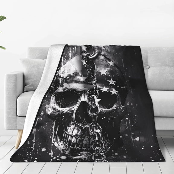 Rateoe Chained Skull Artwork Print Fuzzy Fleece Throw Blanket Extra Large,Super Soft,Fluffy and Warm Blankets for Couch,Bed,All Season Use (50"x40")
