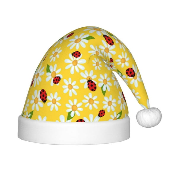 Rateoe Chamomile And Ladybug Santa Hat Confortable Christmas Hat for Christmas Party Favors Fit for Kids