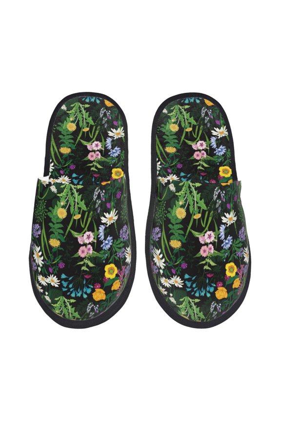 Chamomile Pattern Fuzzy Slippers Fuzzy Soft House Slippers Plush Furry Warm Cozy Open Toe Fluffy Home Shoes-Medium