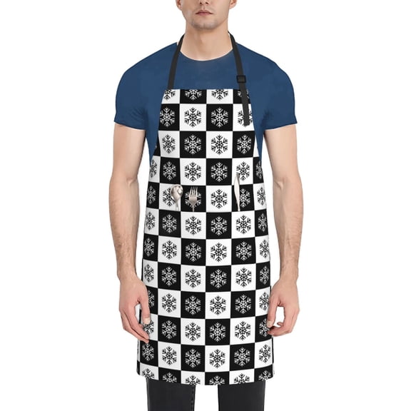 Rateoe Checkerboard With Snowflake 1 Aprons with Pocket,Men Womens Aprons Waterproof Adjustable Cooking Aprons for Kitchen Gardening and Salon