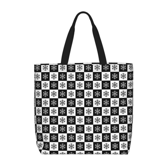 Rateoe Checkerboard With Snowflake 1 Print Lightweight Tote Bag for Women, Water-Resistant Shoulder Bag with Zipper, Spacious Casual Handbag for Work, School, Shopping