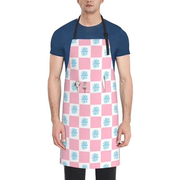 Rateoe Checkerboard With Snowflake Aprons with Pocket,Men Womens Aprons Waterproof Adjustable Cooking Aprons for Kitchen Gardening and Salon