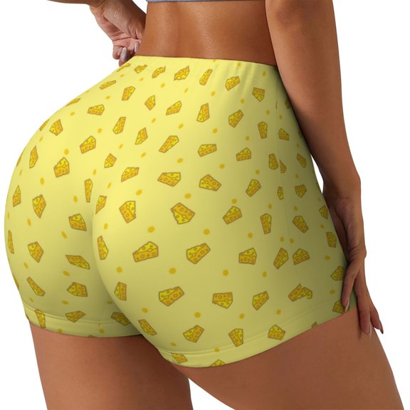 Rateoe Cheese 1 Printed Power Workout Shorts for Women Tummy Control Squat Proof Ribbed Thick Seamless Scrunch Active Short-Large
