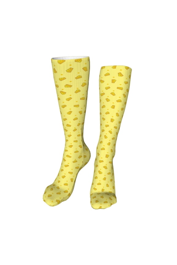 Cheese 1 print Women's Men's Novelty 20in Crew Socks Cotton Socks Knee High Socks for Walking,Running,Nurses,Pregnancy-One Size