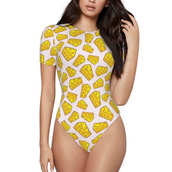 Rateoe Cheese Printed Women Rash Guard Short Sleeve,Tummy control Swimsuit Surfing Swimsuit Bathing Suit Short-sleeved Onesie UPF 50+ -Medium