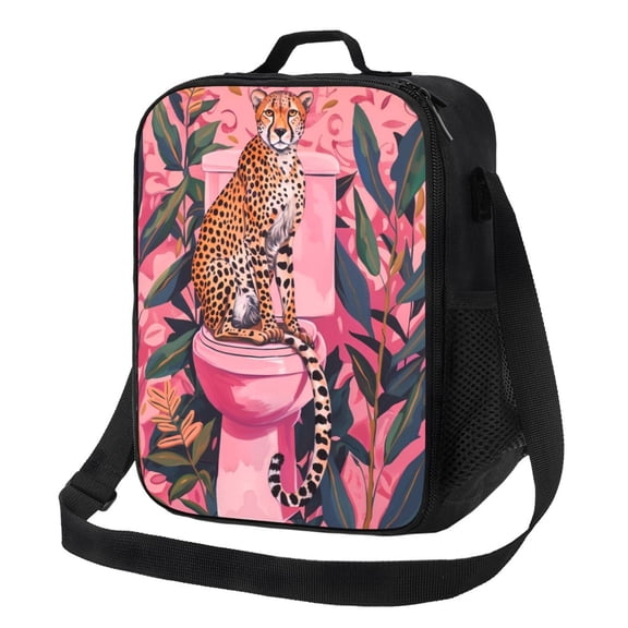 Rateoe Cheetah On Toilet Humor Art Lunch Bag Reusable Lunch Box with Shoulder Straps for Men Women Insulated Portable Lunchbox for adults Suitable for School Work Picnic