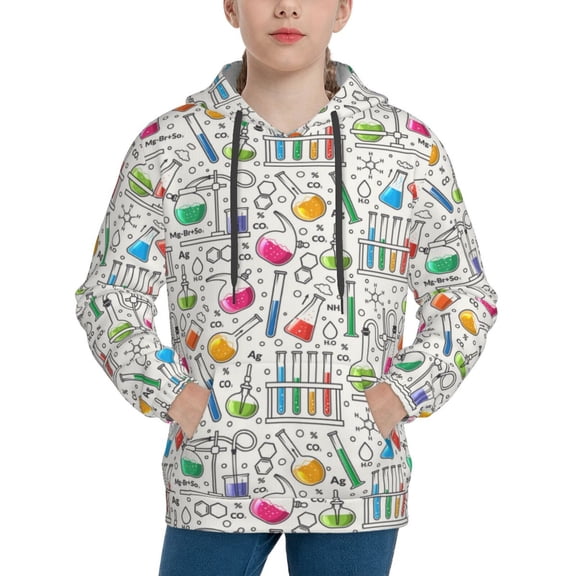 Rateoe Chemical Flasks And Test Tubes Pattern Boys Hoodie, Youth Pullover Hooded Sweatshirt, Kangaroo Pocket Hoodie for Kids-Large