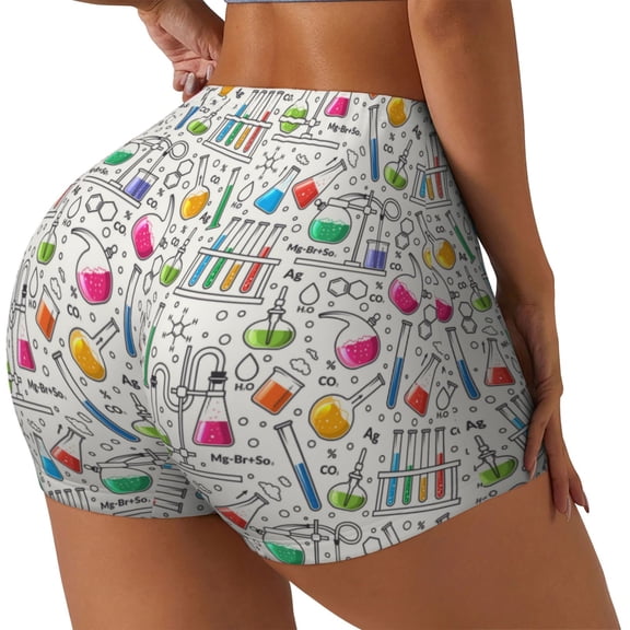 Rateoe Chemical Flasks And Test Tubes Printed Power Workout Shorts for Women Tummy Control Squat Proof Ribbed Thick Seamless Scrunch Active Short-XX-Large