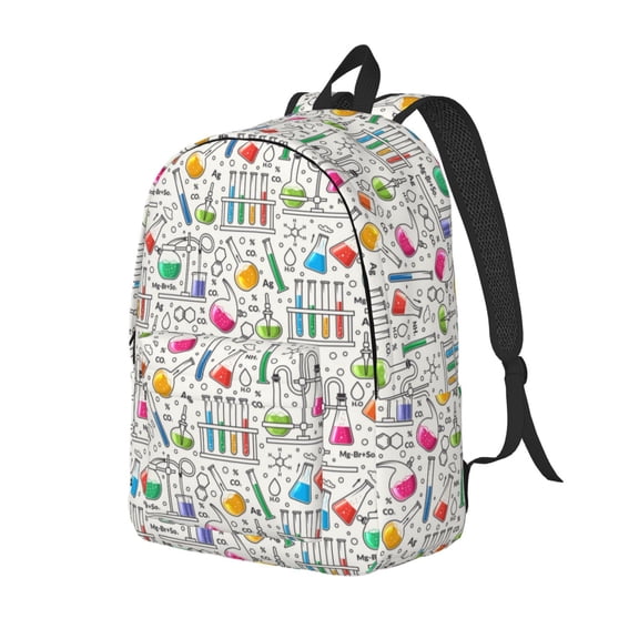 Rateoe Chemical Flasks And Test Tubes Pattern Durable Canvas Backpack for Men & Women – Stylish & Lightweight – Adjustable Straps, Multiple Pockets – Fits 15-17 Inch LaptopsSmall