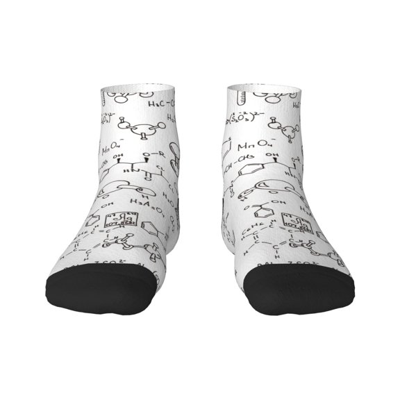 Rateoe Chemical Formulas Pattern Quarter Crew Socks,Toe Seamed Ankle Socks,Cotton Cushioned Breathable Athletic Crew Sports Socks