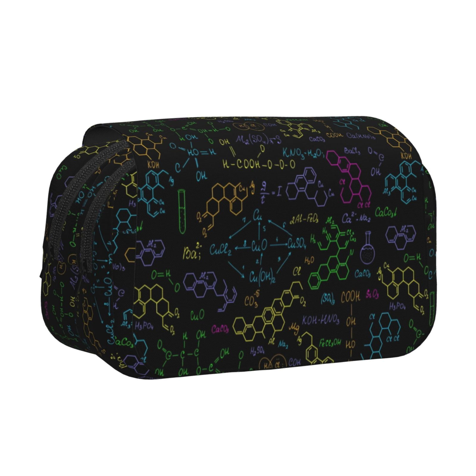 Rateoe Chemistry Formulas Pattern Double Clamshell Pen Case, Storage Organizer with Two Zipper Compartments– Holds Up to 50 Pencils & Pens