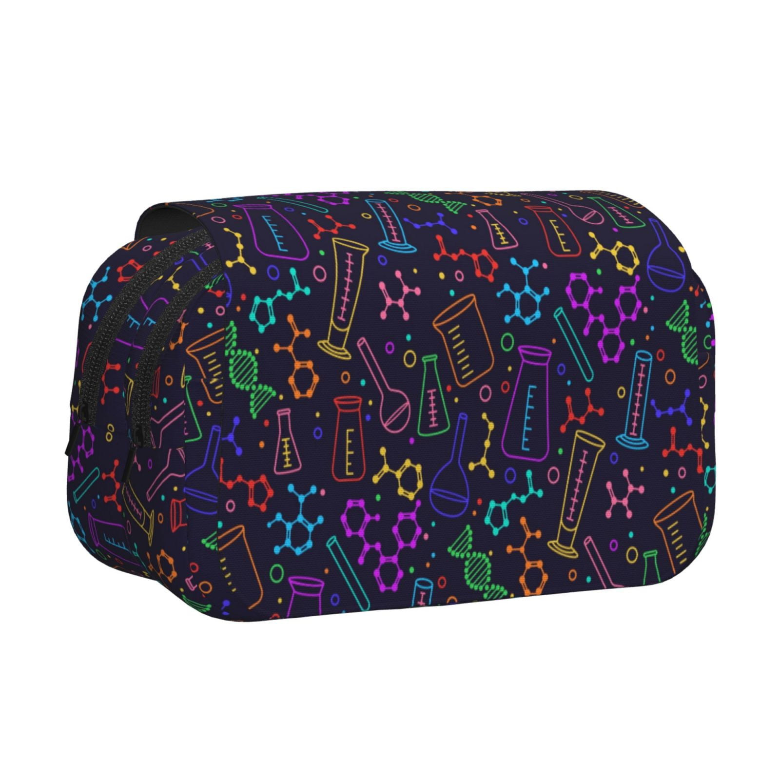 Rateoe Chemistry Science Pattern Double Clamshell Pen Case, Storage Organizer with Two Zipper Compartments– Holds Up to 50 Pencils & Pens