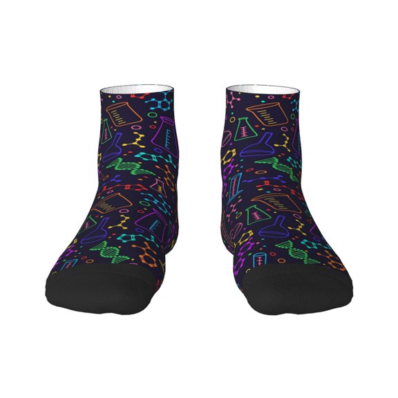 Rateoe Chemistry Science Pattern Quarter Crew Socks,Toe Seamed Ankle Socks,Cotton Cushioned Breathable Athletic Crew Sports Socks
