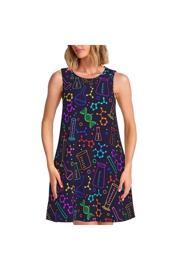 Chemistry Science Pattern Women’s Sleeveless Dress,Casual Summer Dress,A-line Sleeveless Dress Versatile Summer Dress Stylish Day Dress